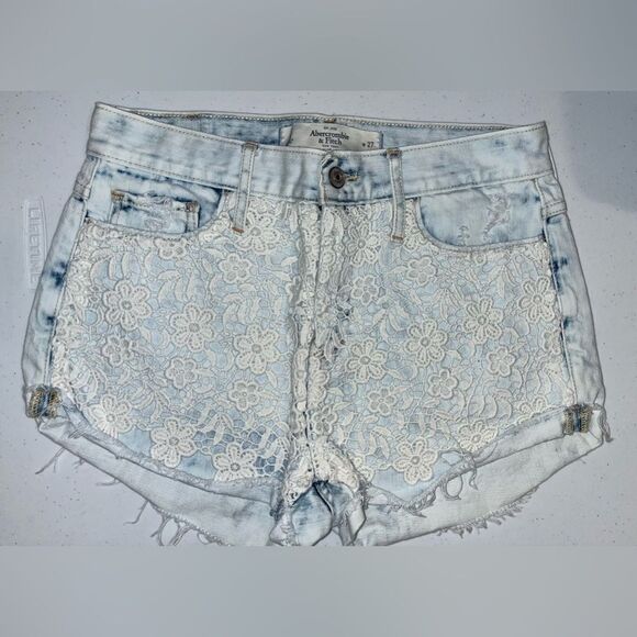 Abercrombie & Fitch LACE front denim jean Shorts Size 27 A&F bleach acid wash - Picture 1 of 4